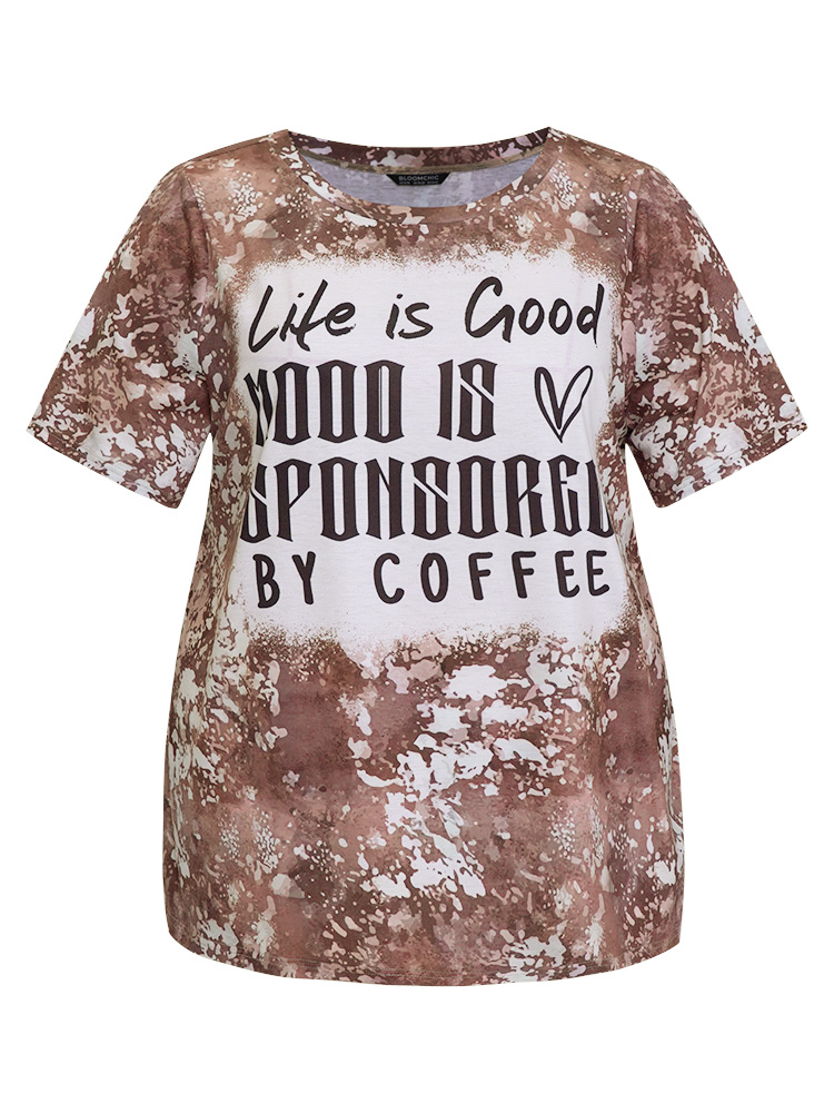 Plus Size Women Dailywear Letter Printed Regular Sleeve Short sleeve Round Neck Casual T-shirts BloomChic 
