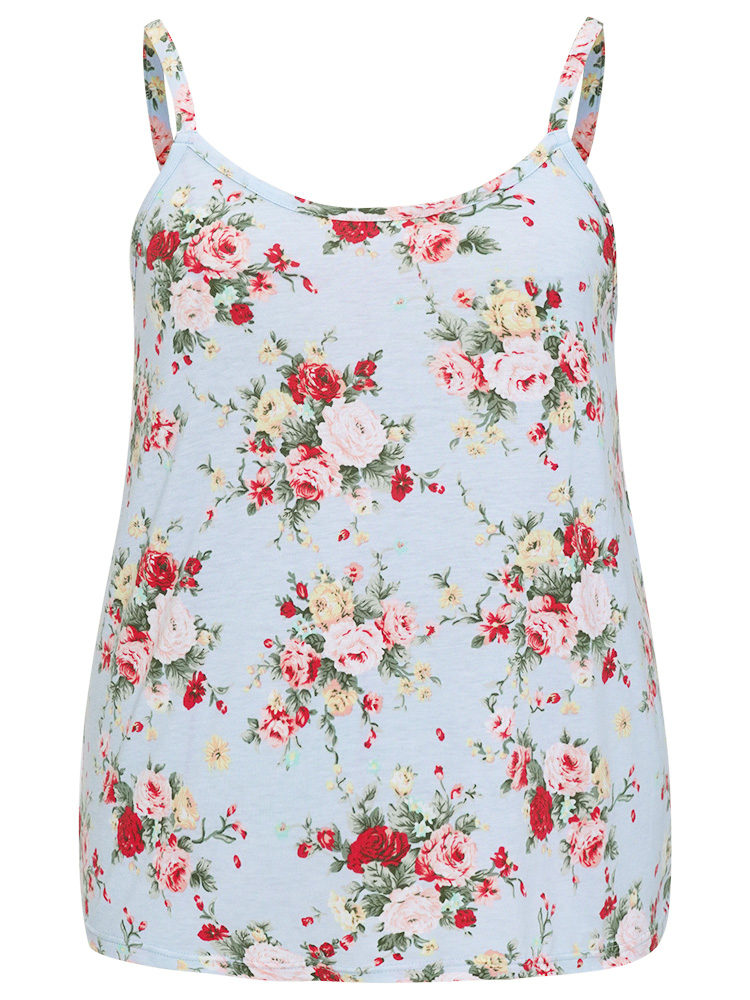 

Plus Size Floral Print Crew Neck Sleep Cami Top Multicolor Floral Sleeveless Round Neck Dailywear Elegant  Bloomchic