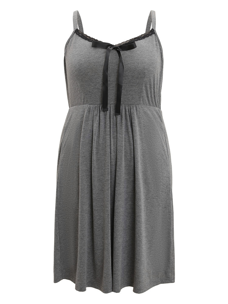 Plain Bowknot Pocket Lace Patchwork Night Dress BloomChic 