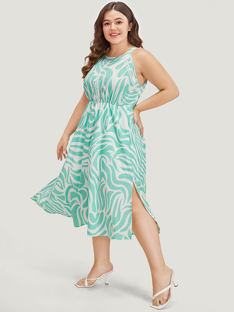 Plus Size Women Dailywear Geometric Patchwork Sleeveless Short sleeve Round Neck Pocket Elegant Dresses BloomChic 