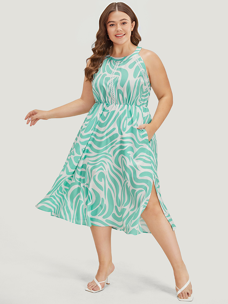 Plus Size Women Dailywear Geometric Patchwork Sleeveless Short sleeve Round Neck Pocket Elegant Dresses BloomChic 