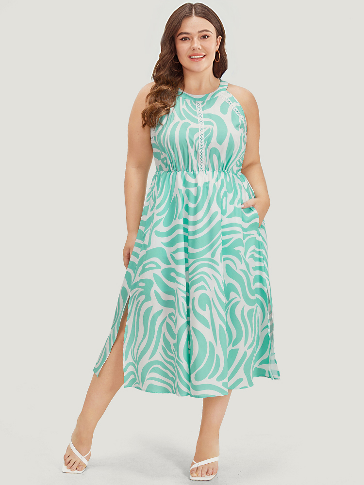 Plus Size Women Dailywear Geometric Patchwork Sleeveless Short sleeve Round Neck Pocket Elegant Dresses BloomChic 