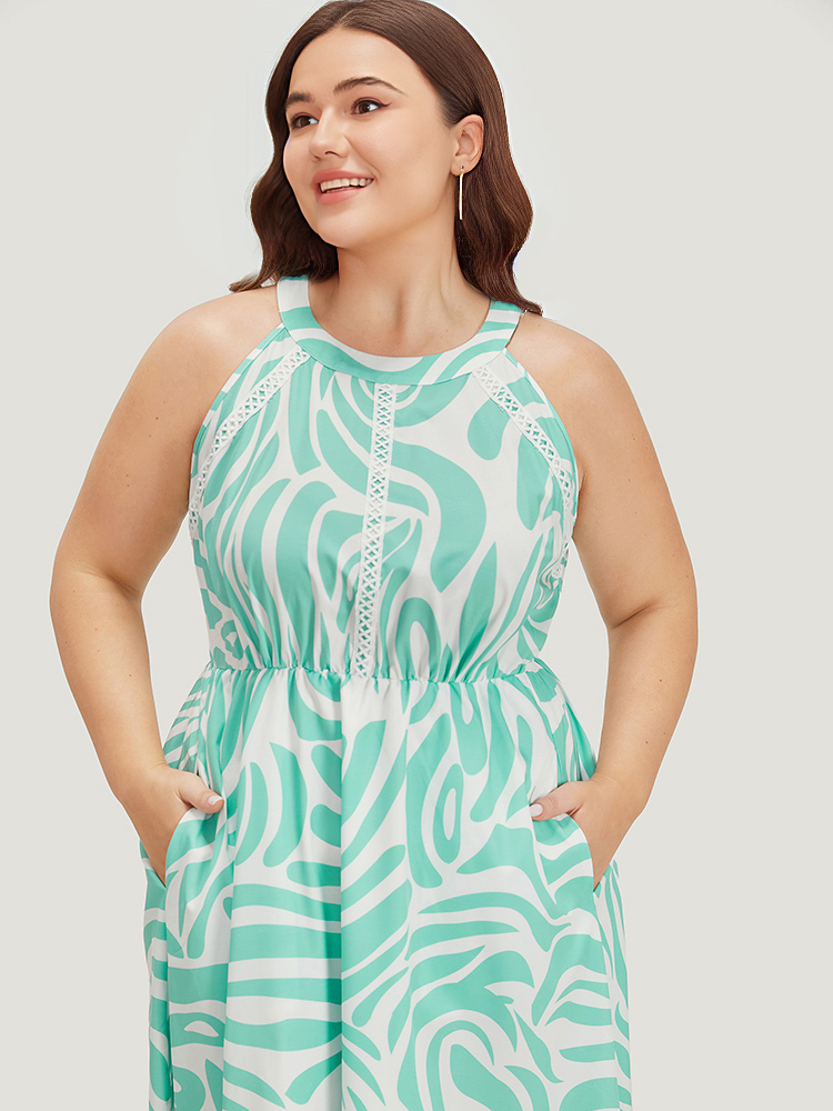Plus Size Women Dailywear Geometric Patchwork Sleeveless Short sleeve Round Neck Pocket Elegant Dresses BloomChic 