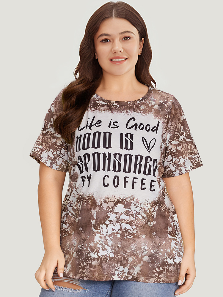 Plus Size Women Dailywear Letter Printed Regular Sleeve Short sleeve Round Neck Casual T-shirts BloomChic 