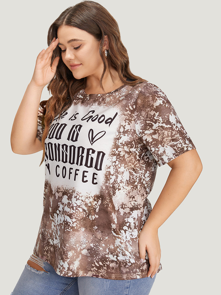 Plus Size Women Dailywear Letter Printed Regular Sleeve Short sleeve Round Neck Casual T-shirts BloomChic 