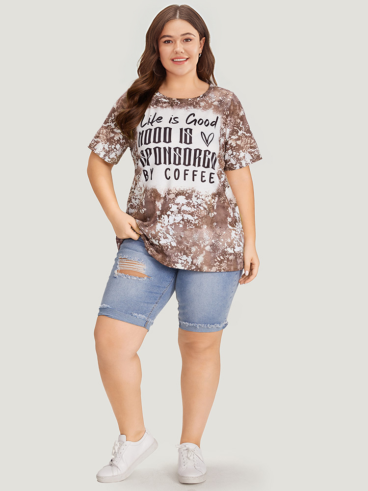 Plus Size Women Dailywear Letter Printed Regular Sleeve Short sleeve Round Neck Casual T-shirts BloomChic 