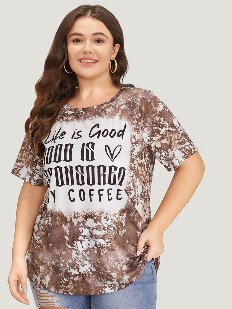 Plus Size Women Dailywear Letter Printed Regular Sleeve Short sleeve Round Neck Casual T-shirts BloomChic 