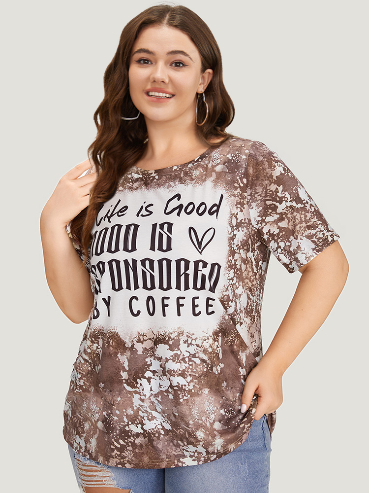 Plus Size Women Dailywear Letter Printed Regular Sleeve Short sleeve Round Neck Casual T-shirts BloomChic 