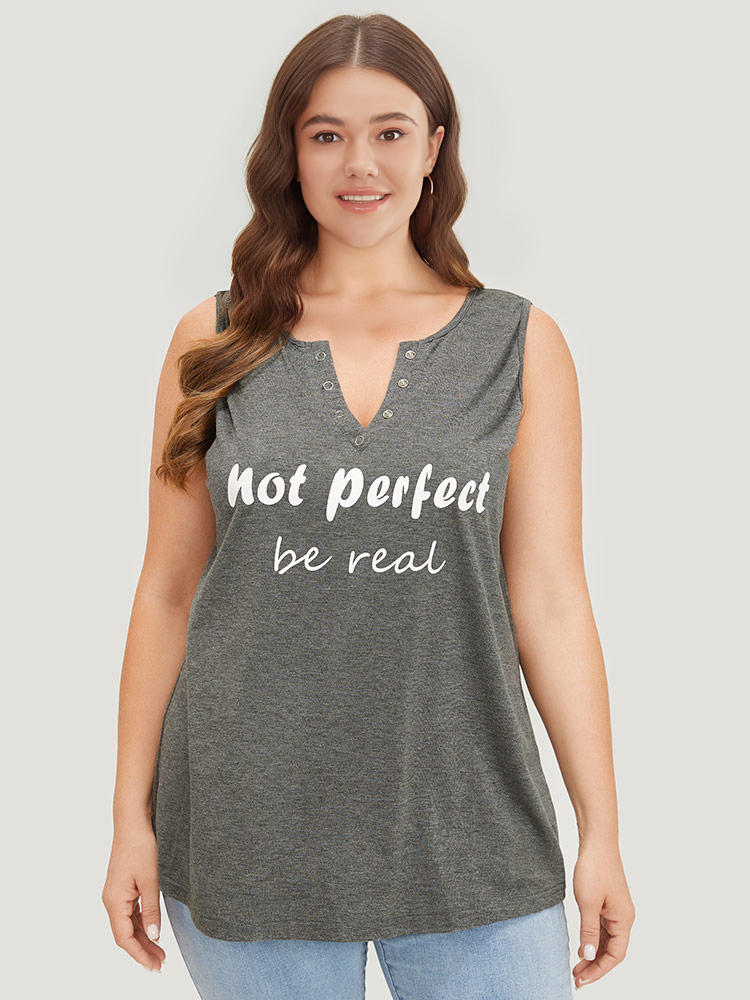 Plus Size Women Dailywear Letter Printed Sleeveless Notched collar Casual Tank Tops Camis BloomChic 