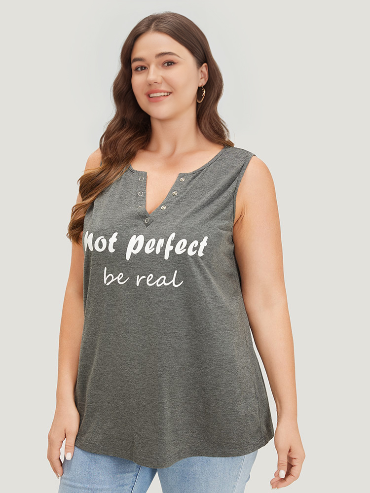 Plus Size Women Dailywear Letter Printed Sleeveless Notched collar Casual Tank Tops Camis BloomChic 