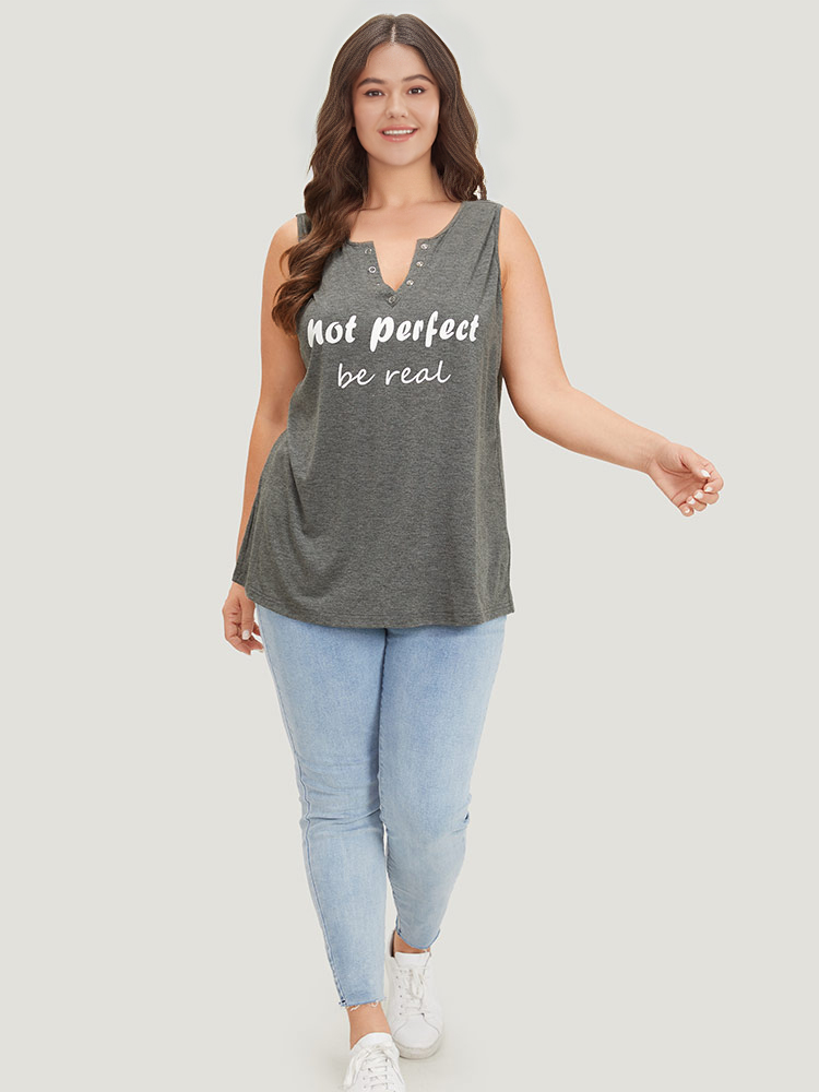 Plus Size Women Dailywear Letter Printed Sleeveless Notched collar Casual Tank Tops Camis BloomChic 