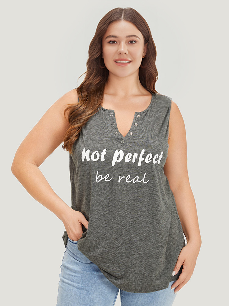Plus Size Women Dailywear Letter Printed Sleeveless Notched collar Casual Tank Tops Camis BloomChic 