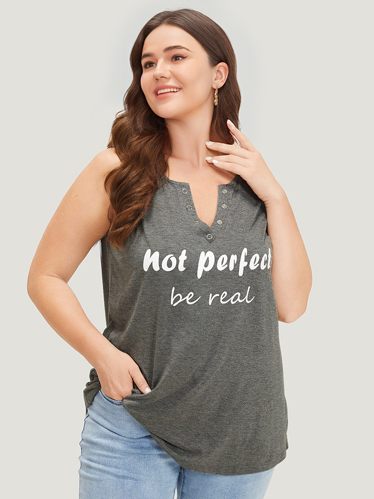 Plus Size Women Dailywear Letter Printed Sleeveless Notched collar Casual Tank Tops Camis BloomChic 