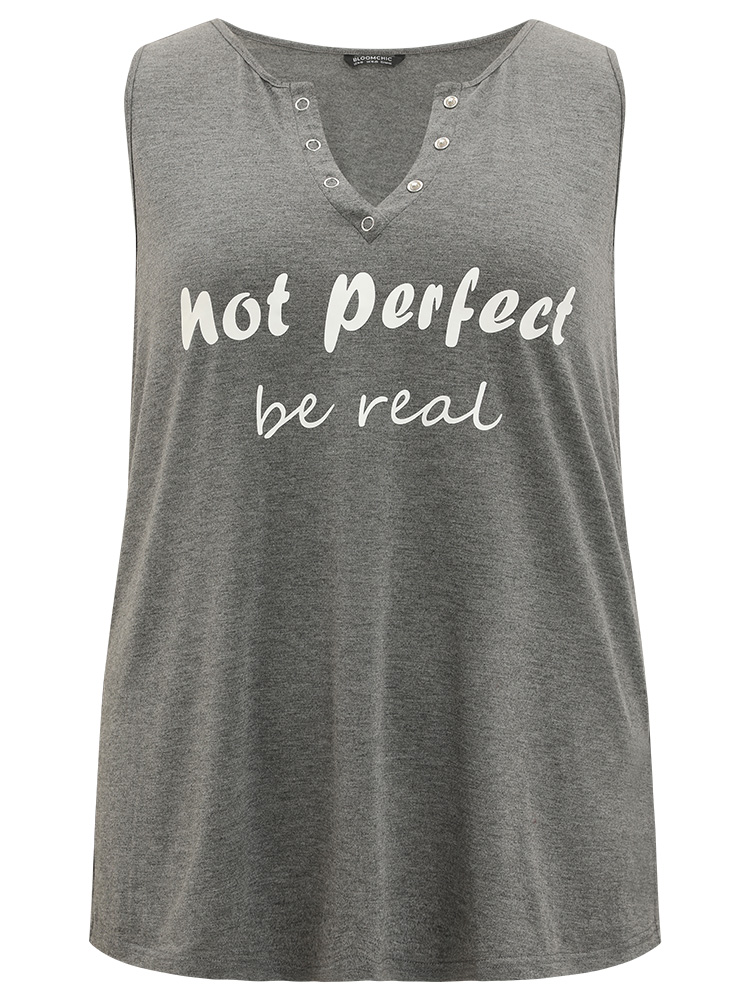 Plus Size Women Dailywear Letter Printed Sleeveless Notched collar Casual Tank Tops Camis BloomChic 