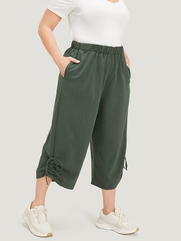 Plus Size Women Dailywear Plain Drawstring High Rise Pocket Casual Pants BloomChic 