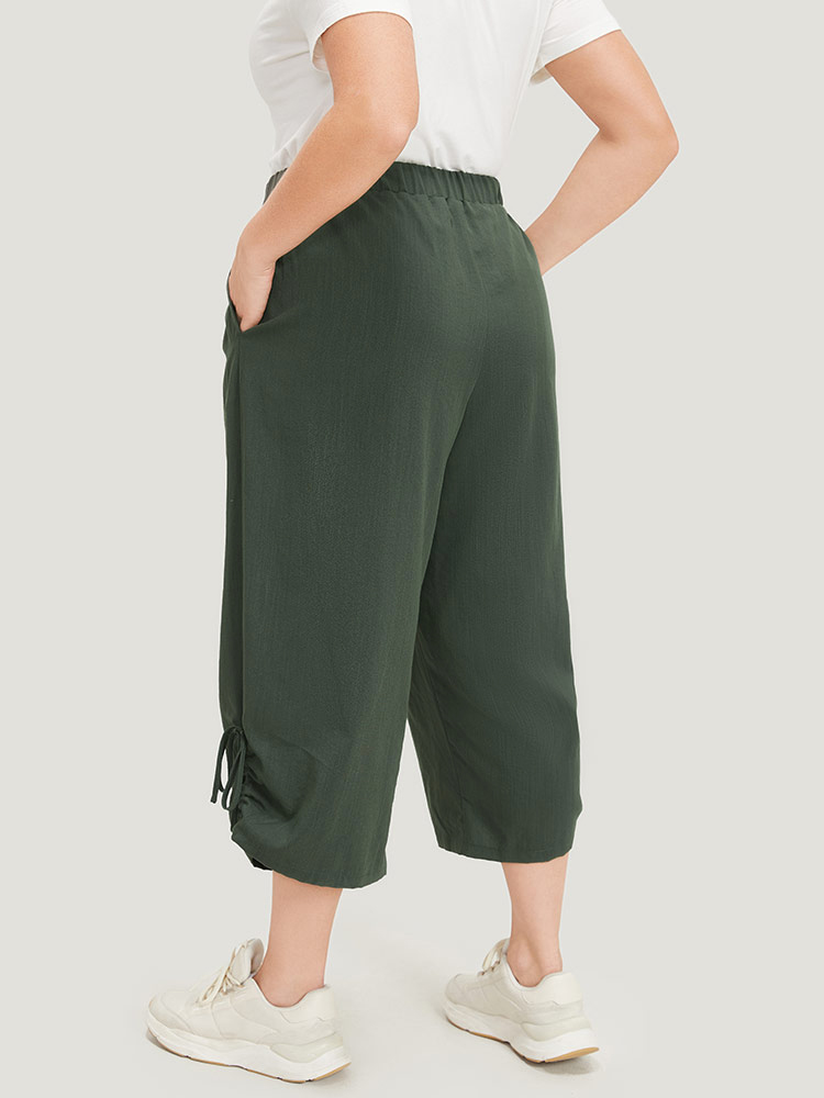 Plus Size Women Dailywear Plain Drawstring High Rise Pocket Casual Pants BloomChic 