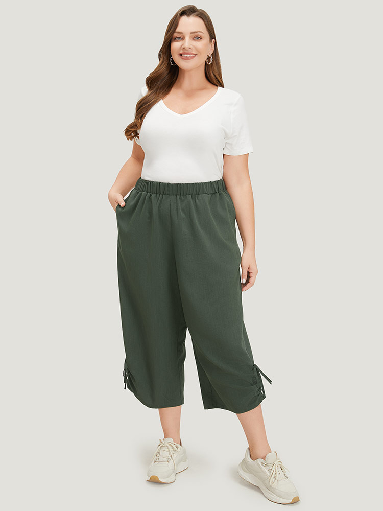 Plus Size Women Dailywear Plain Drawstring High Rise Pocket Casual Pants BloomChic 