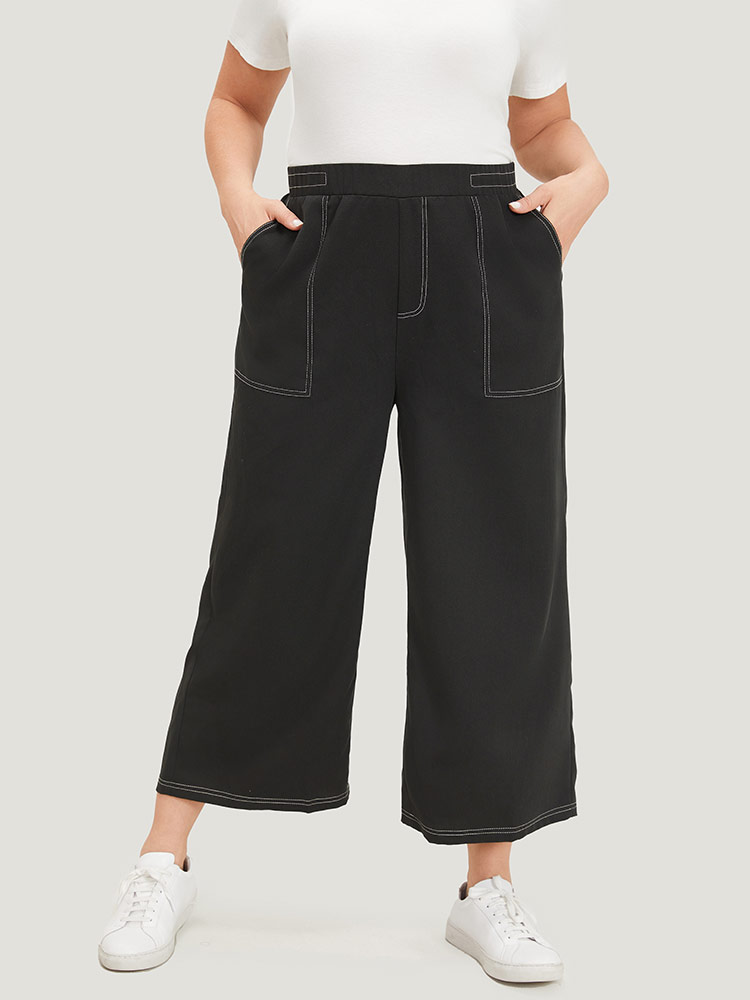 Plus Size Women Dailywear Plain Stitch High Rise Pocket Elegant Pants BloomChic 