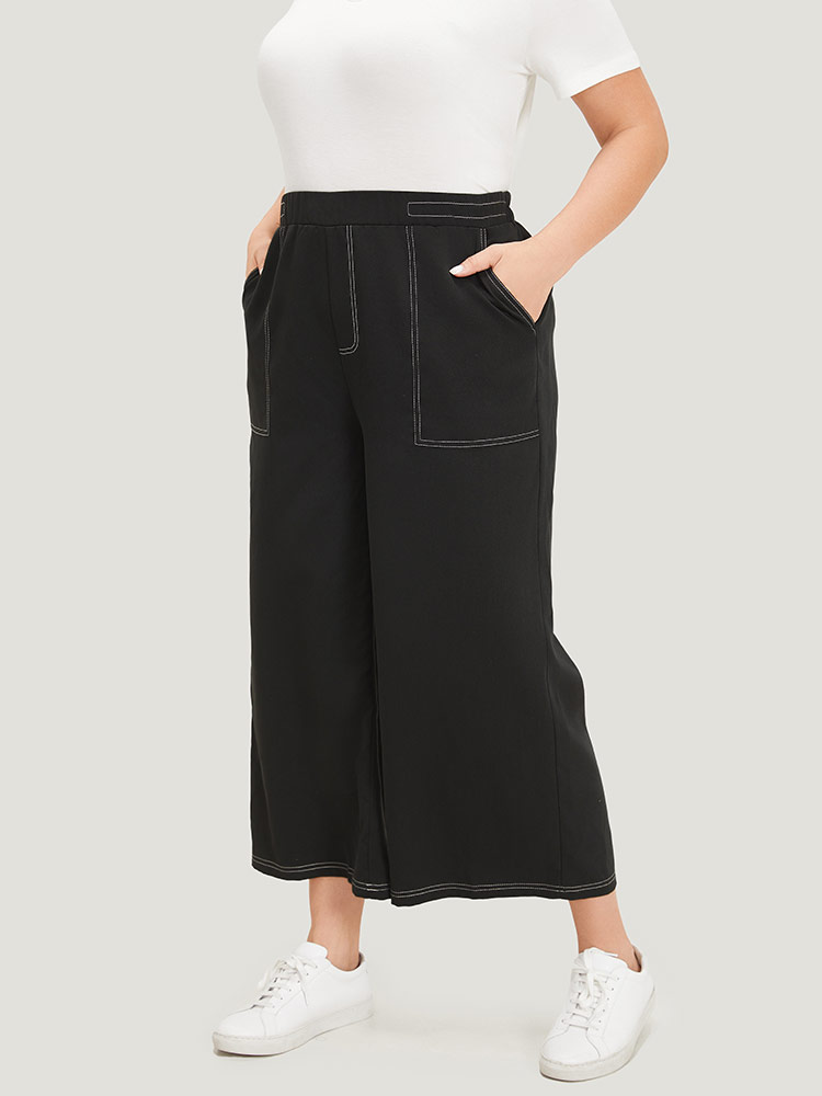 Plus Size Women Dailywear Plain Stitch High Rise Pocket Elegant Pants BloomChic 