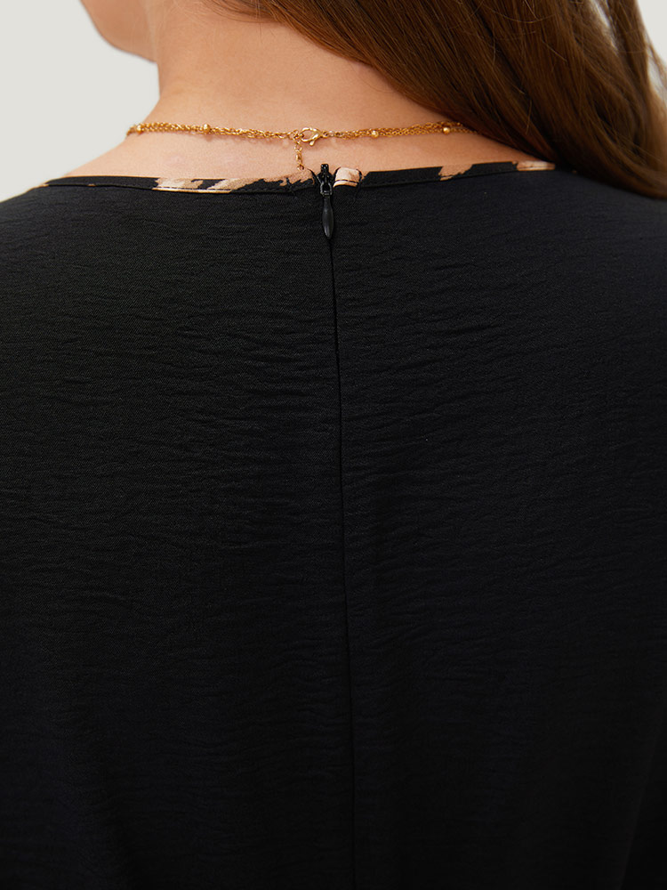 Plus Size Black Leopard Patchwork Pocket Belted Ruffle Sleeve Jumpsuit Women Office Sleeveless Round Neck Work Loose Jumpsuits BloomChic 18-20/2X 
