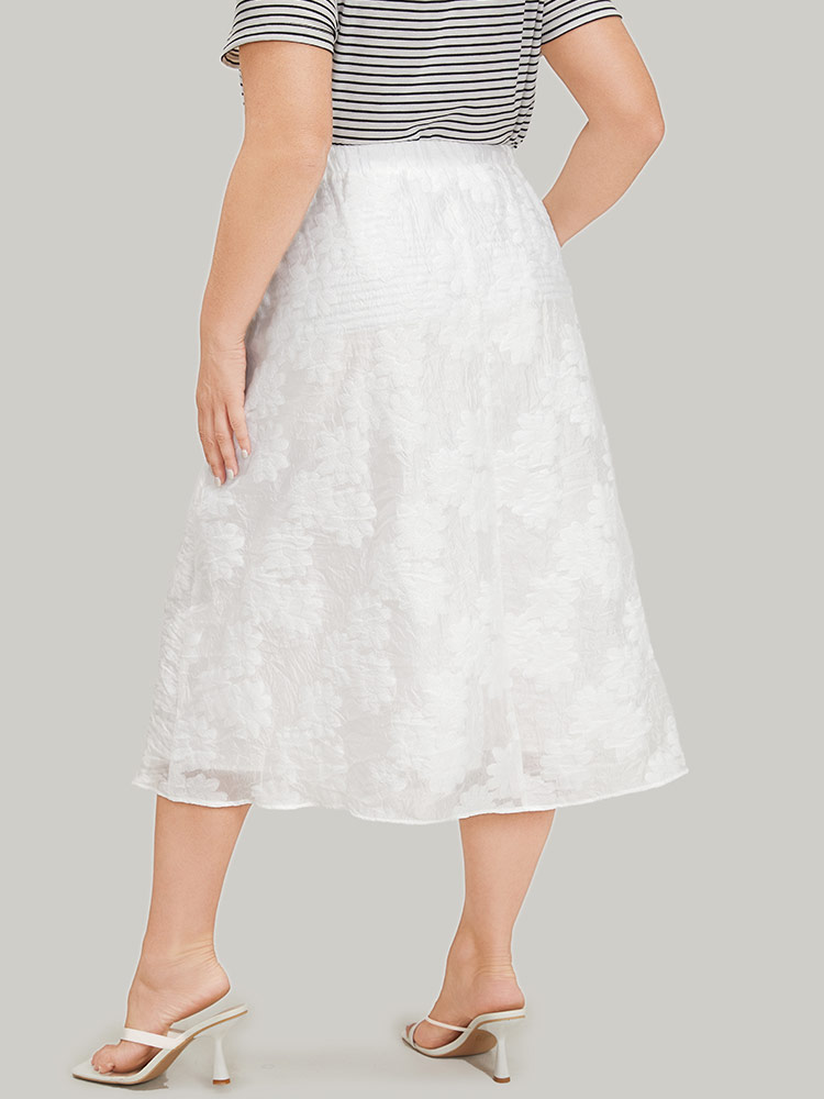 Plus Size Solid Floral Print Pocket Midi Skirt Women White Elegant Heather No stretch Pocket Dailywear Skirts BloomChic 22-24/3X 