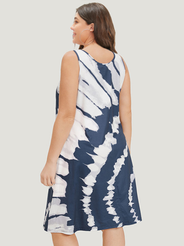 

Plus Size Tie Dye Pocket Bowknot Cami Dress Blue Women Casual Tie Dye Spaghetti Strap Sleeveless Curvy Midi Dress BloomChic