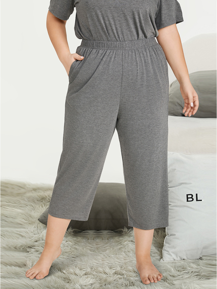 Solid Pocket Elastic Waist Sleep Pants BloomChic 