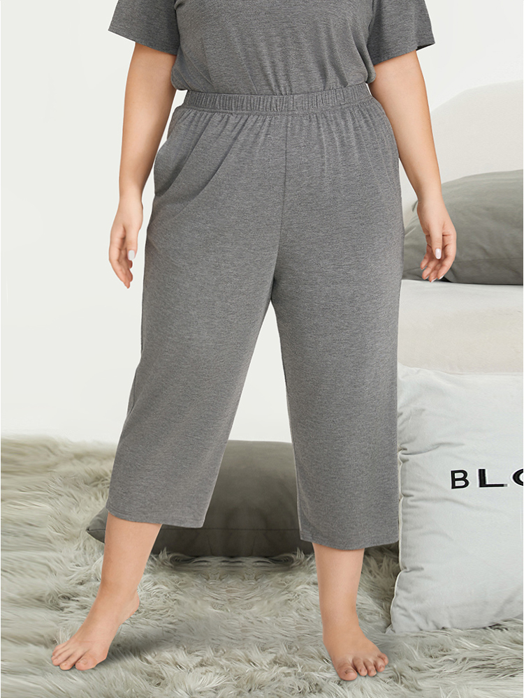Solid Pocket Elastic Waist Sleep Pants BloomChic 