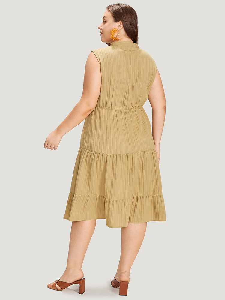 Plus Size Women Dailywear Striped Button Sleeveless Sleeveless Stand-up collar Pocket Elegant Dresses BloomChic 