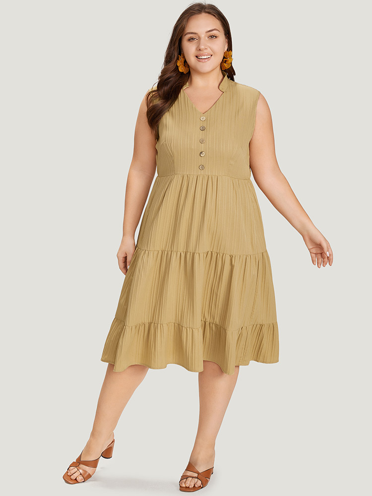 Plus Size Women Dailywear Striped Button Sleeveless Sleeveless Stand-up collar Pocket Elegant Dresses BloomChic 