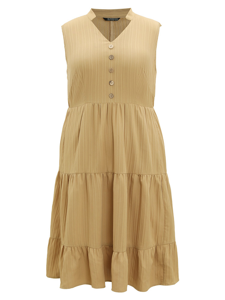 Plus Size Women Dailywear Striped Button Sleeveless Sleeveless Stand-up collar Pocket Elegant Dresses BloomChic 