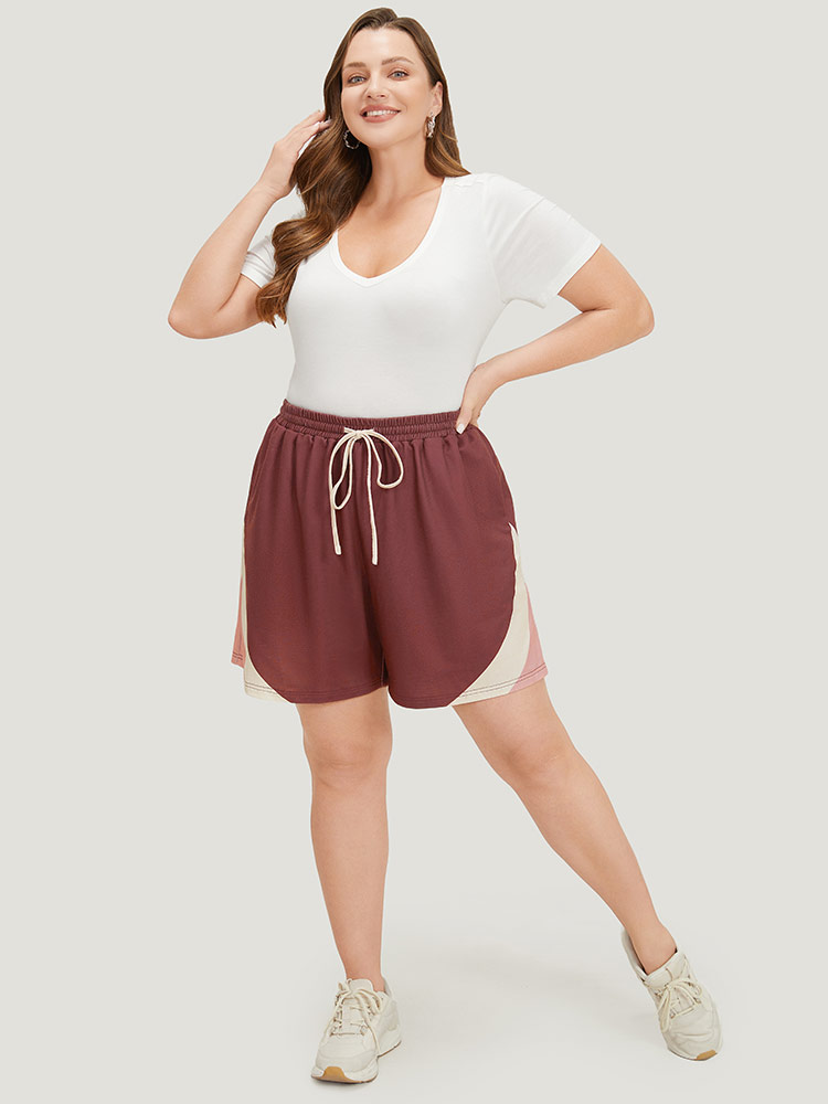 

Plus Size Contrast Pocket Drawstring Elastic Waist Shorts Women Multicolor Casual Contrast Dailywear Shorts BloomChic