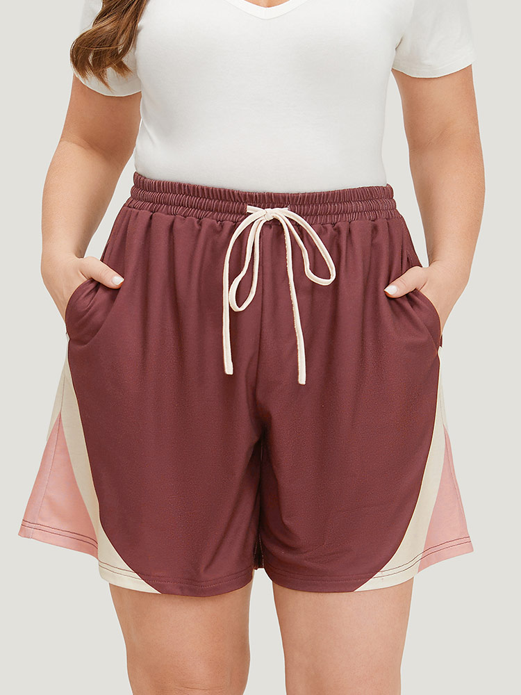 Plus Size Women Dailywear Plain Drawstring High Rise Pocket Casual Shorts BloomChic 