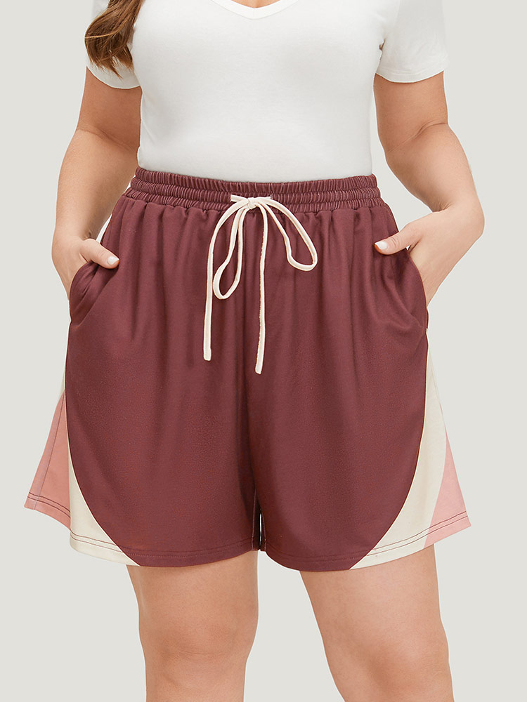 Plus Size Women Dailywear Plain Drawstring High Rise Pocket Casual Shorts BloomChic 
