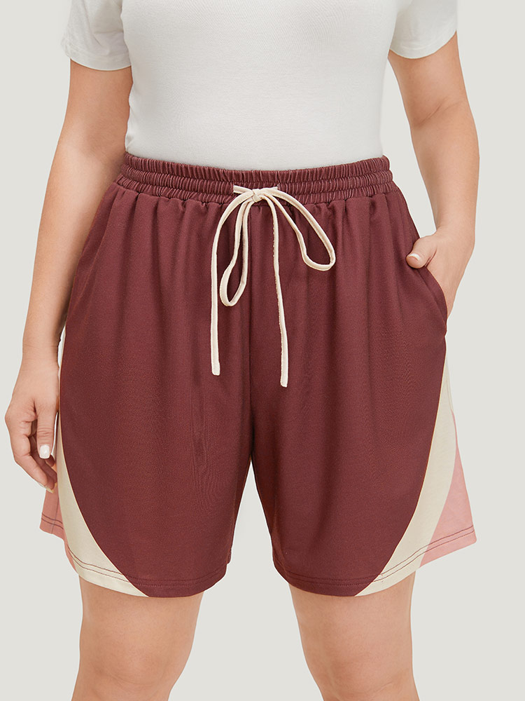 Plus Size Women Dailywear Plain Drawstring High Rise Pocket Casual Shorts BloomChic 