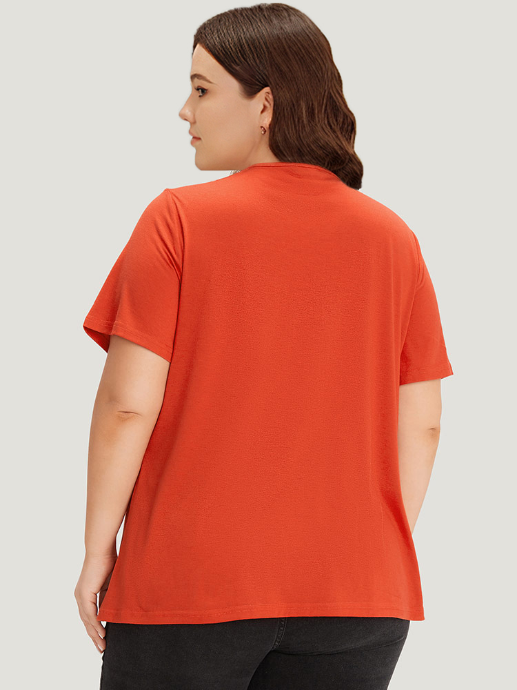 Plus Size Women Dailywear Plain Zipper Regular Sleeve Short sleeve Open Front Casual T-shirts BloomChic 
