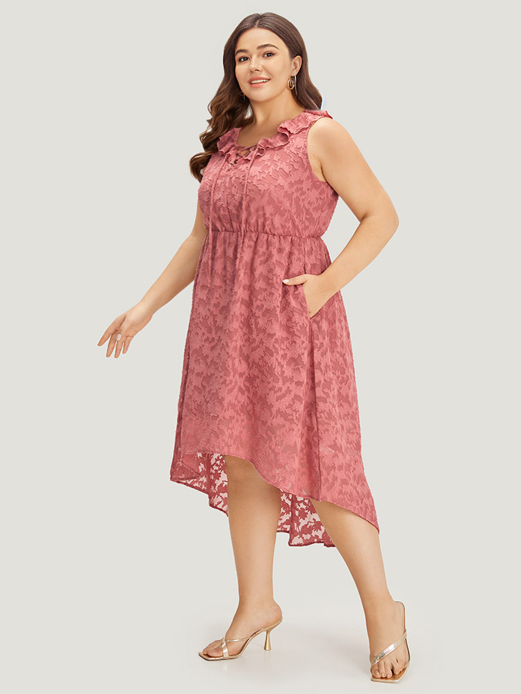 Plus Size Women Dailywear Floral Lined Sleeveless Sleeveless Tie Neck Pocket Elegant Dresses BloomChic 