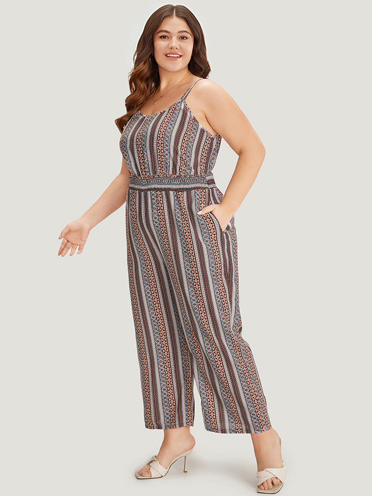 

Plus Size Multicolor Bandana Striped Pocket Cami Jumpsuit Women Elegant Sleeveless Spaghetti Strap Dailywear Loose Jumpsuits BloomChic