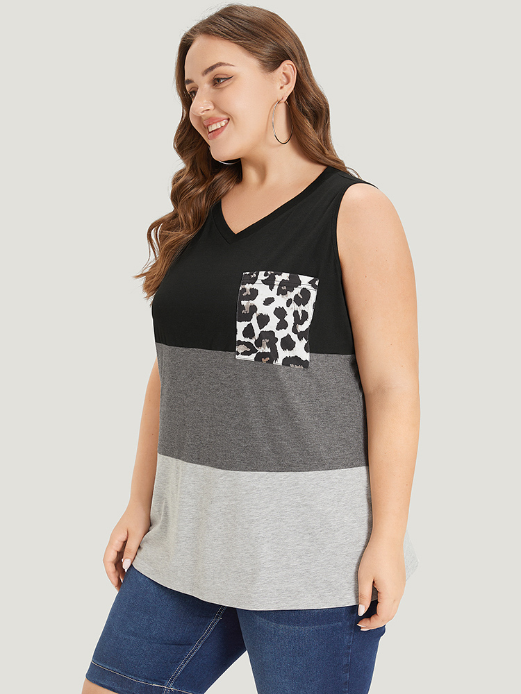 Plus Size Women Dailywear Leopard Contrast Sleeveless Sleeveless V-neck Casual Tank Tops Camis BloomChic 