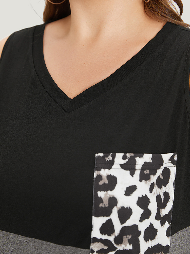 Plus Size Women Dailywear Leopard Contrast Sleeveless Sleeveless V-neck Casual Tank Tops Camis BloomChic 
