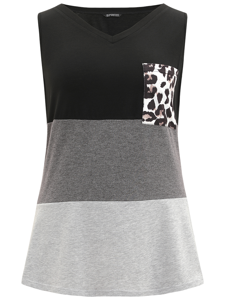 Plus Size Women Dailywear Leopard Contrast Sleeveless Sleeveless V-neck Casual Tank Tops Camis BloomChic 