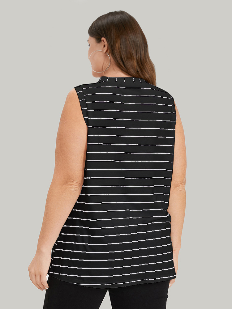 Plus Size Striped Print Button Through Tank Top Women Black Casual Button Dailywear Tank Tops Camis BloomChic 12/L 