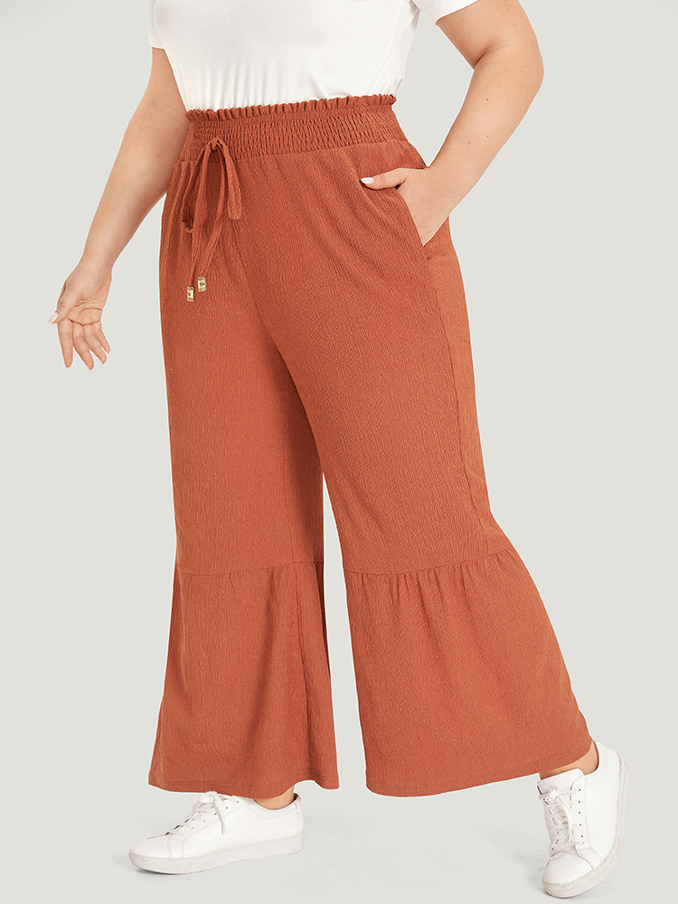 

Plus Size Solid Pocket Ties Paperbag Waist Bootcut Pants Women Rust Casual Bootcut High Rise Dailywear Pants BloomChic