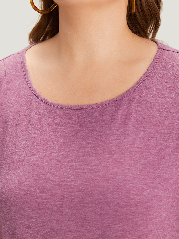 Plus Size Plain Heather Pocket Round Neck T-shirt Mauve Women Casual Plain Plain Round Neck Dailywear T-shirts BloomChic 28/5X 