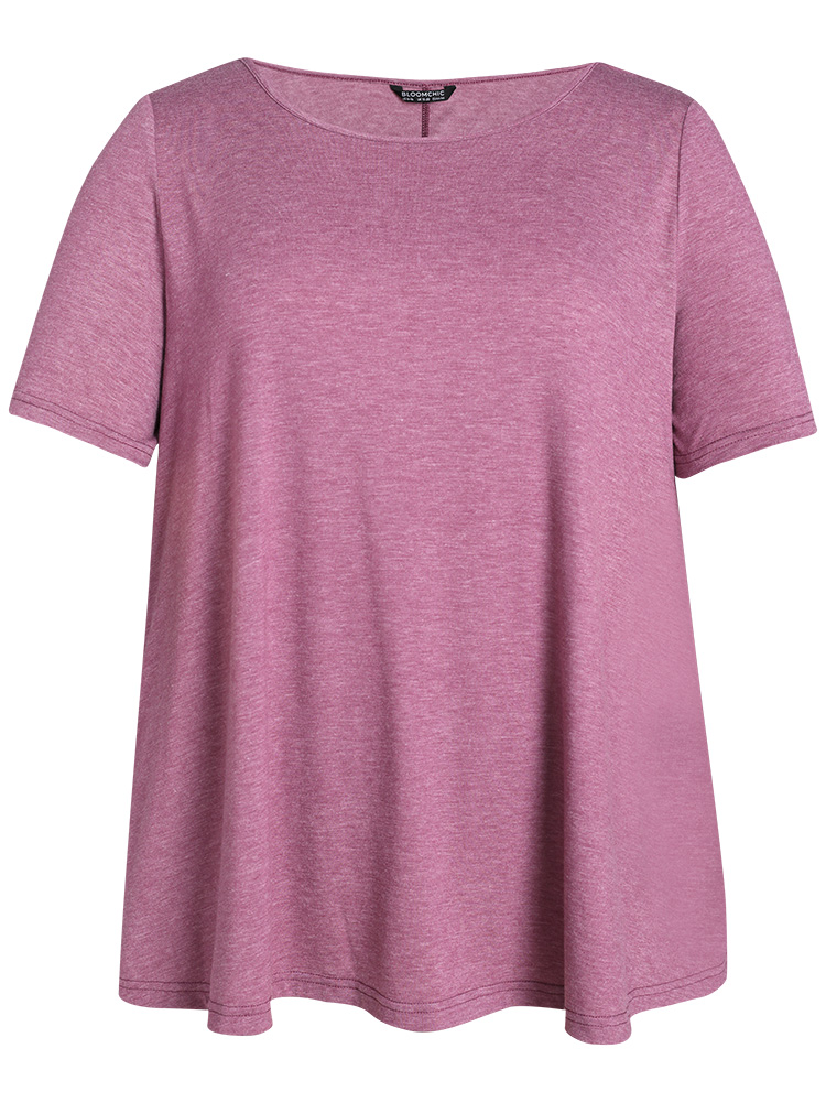Plus Size Plain Heather Pocket Round Neck T-shirt Mauve Women Casual Plain Plain Round Neck Dailywear T-shirts BloomChic 28/5X 