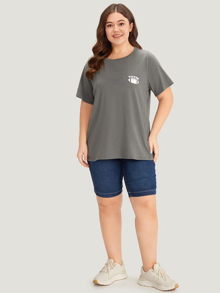 Plus Size Plain Graphic Print Round Neck T-shirt DimGray Women Casual Printed Letter Round Neck Dailywear T-shirts BloomChic 10/M 