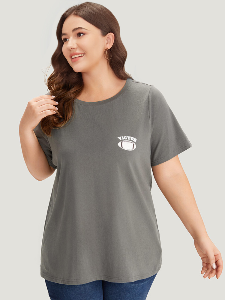 Plus Size Plain Graphic Print Round Neck T-shirt DimGray Women Casual Printed Letter Round Neck Dailywear T-shirts BloomChic 10/M 