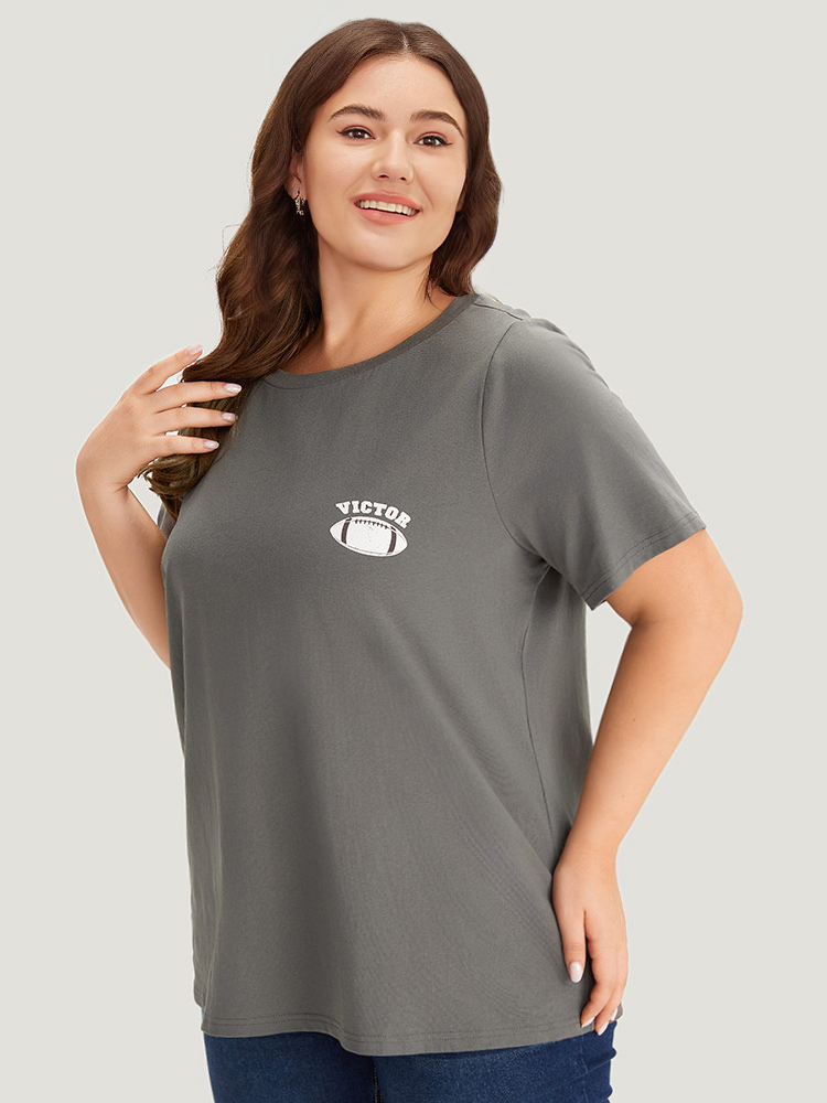 Plus Size Plain Graphic Print Round Neck T-shirt DimGray Women Casual Printed Letter Round Neck Dailywear T-shirts BloomChic 10/M 