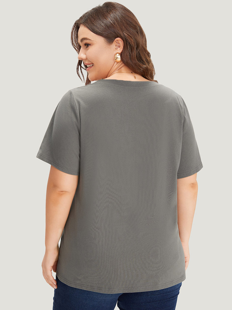 Plus Size Plain Graphic Print Round Neck T-shirt DimGray Women Casual Printed Letter Round Neck Dailywear T-shirts BloomChic 10/M 