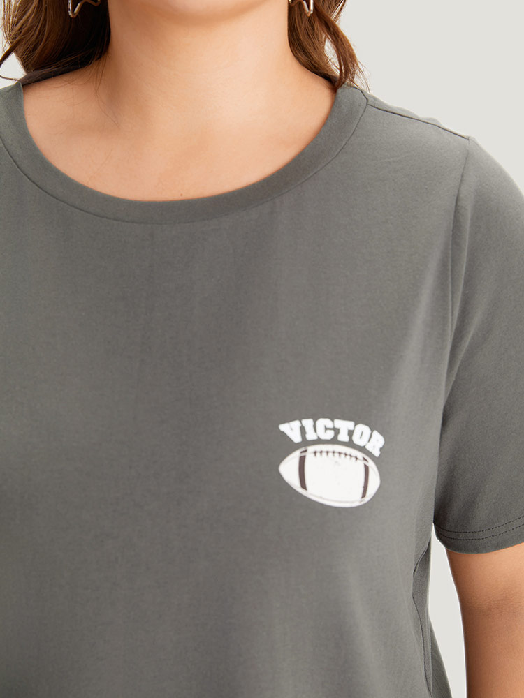 Plus Size Plain Graphic Print Round Neck T-shirt DimGray Women Casual Printed Letter Round Neck Dailywear T-shirts BloomChic 10/M 